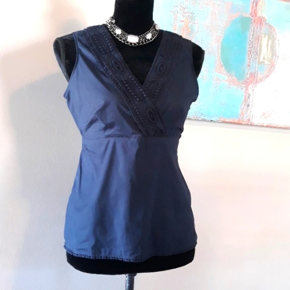 Talbots Petites/ Navy Blue/ Embroidered Sleeveless Top/